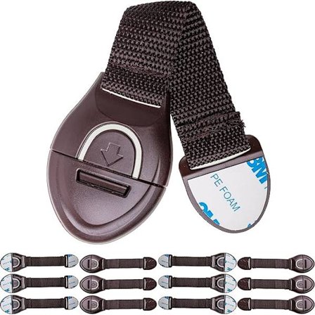 Sett med 12 universelle barnesikringer i brun for skuffer, skap