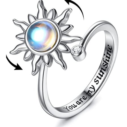 2 Sølv Anti-Stress Ringe til Kvinder - Månesten Justerbare Åbne Twist Ringe til Ængstelige Kvinder