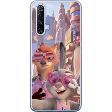 Kompatibel Mobilcover til Realme Realme X50 5G Animalske figurer i solrig bymiljø med rosa solbriller og en positiv besked i en farverig feel-good st