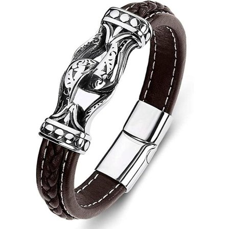Flätad äkta läderarmband för herr armband mode rostfritt stål magnetiskt spänne