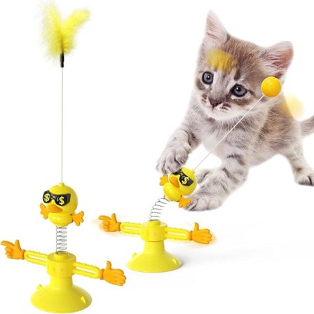 Katteleke med kraftig sugekopp, platespiller katteleke med to hender og fjær