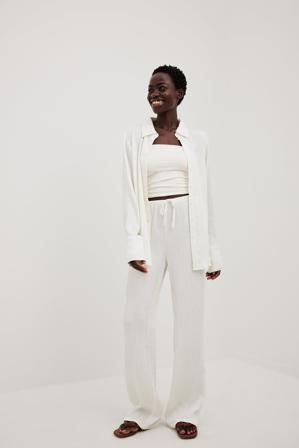Basma Bada x NA-KD Pantalon structuré à cordon de serrage - Pantalons d'été - Blanc - EU 40