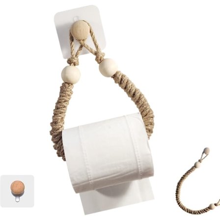2-delt toalettpapirholder uten boring, vintage håndkleholder, tau toalettrullholder, papirholder for toalett, bad, dekorasjon