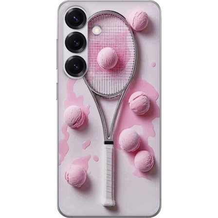 Kompatibel Mobilcover til Samsung Samsung Galaxy S25 Rosa glaskugler og tennisketsjer i et kreativt stillbillede med legende popfølelse og moderne de