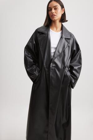 NA-KD Trend Trench oversize en similicuir - Trenchcoats - Noir - EU 36