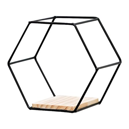 Nordic Wall Mount Flytande Hexagon Hylla Metallramad Förvaringshållare Träställ