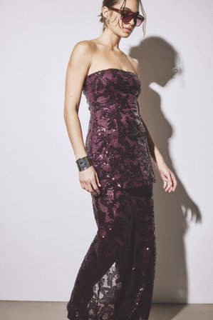 NA-KD Maxikjol i spets med paljetter - Maxikjolar - Lila - M (EU 38-40)