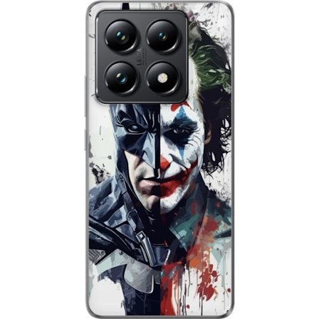 Kompatibelt Mobilskal till Xiaomi Xiaomi 14T Pro Delat porträtt av Batman och Joker i dramatisk illustration, ikoniskt superhjältemotiv med mörk ko
