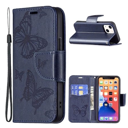 Butterfly iPhone 13 Læderetui - Blå