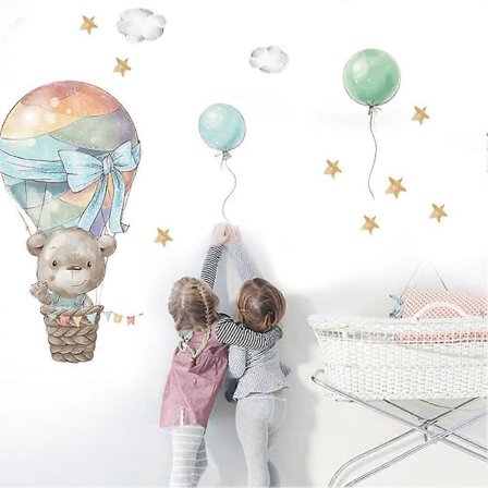 2 STK Tegneserie Bjørn Luftballong Vegg Klistremerke Baby Barnerom Dekor Baby Shower Rom Interiør Dekor Barnerom Lekerom Veggdekor 40*60cm