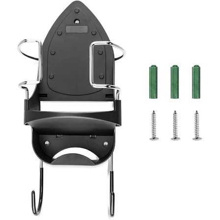 Väggmonterat strykjärnsställ i järn - Hållare för strykjärn och strykbräda - Förvaringshylla med avtagbara krokar -1