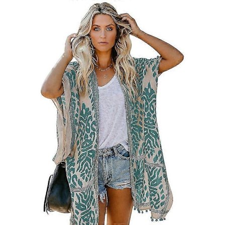Dame Strand Hawaiisk Ferie Lang Kimono Cardigans Badedrakt Cover Ups-xindaren