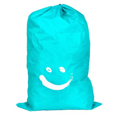 Vaskesekk Nylon Trekkstreng Sylinder for husholdningsreiser Skitne klær Dyne Bøker Oppbevaring Blå smilende ansikt