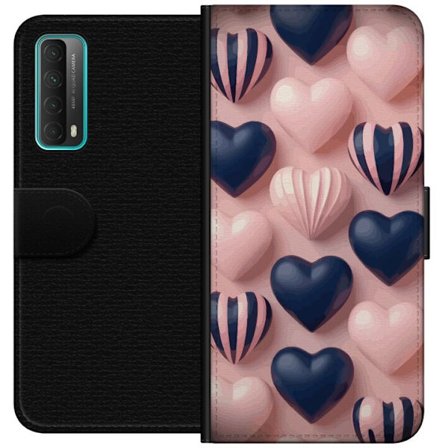 Kompatibelt Lommeboketui til Huawei P smart 2021 Myke tredimensjonale hjerter i rosa og marineblå toner i et romantisk mønster