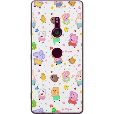 Kompatibelt Mobildeksel til Sony Xperia XZ3 Fargerike tegneserie dyrekarakterer i en leken stil med stjerner og prikker på en lys bakgrunn