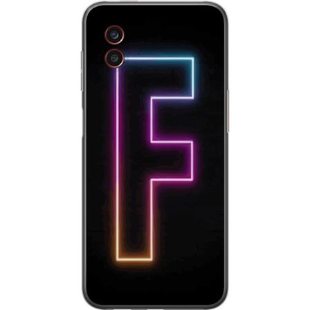 Yhteensopiva Puhelinkuori Samsung Samsung Galaxy Xcover6 Pro Neonkirjain F vaaleanpunaisella, sinisellä ja keltaisella valokehyksillä tummaa taustaa