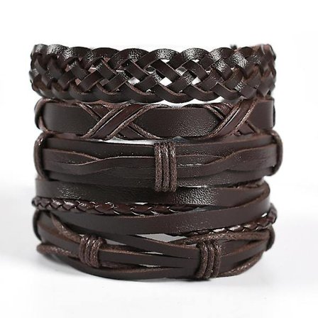 Svart og brunt flettet lærarmbånd for menn og kvinner, bredt, punk smykker, hodeskallearmbånd