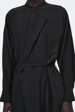 COS Women's Abito Midi Drappeggiato Con Cintura in Nero