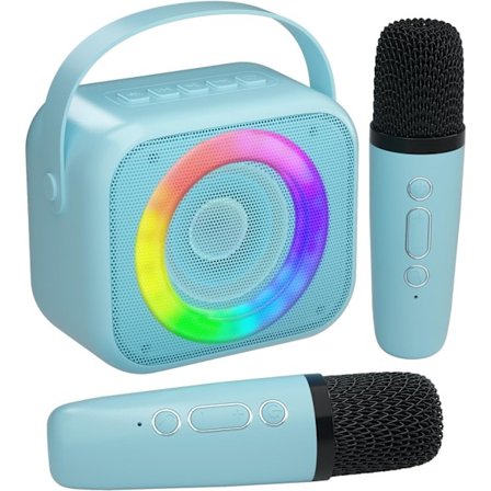 Karaoke-maskine til børn, mini bærbar Bluetooth-karaokehøjttaler med 2 trådløse mikrofoner og farverige lys til børn og voksne, gaver legetøj til 