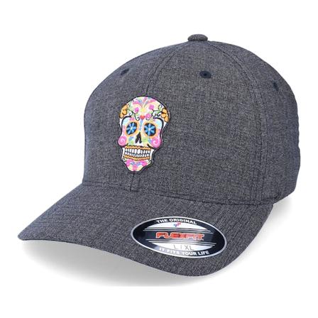 Calaveras - Flowers Skull Patch Melange Grey - Flexfit Flexfit Grey Cap - @ Hatstore