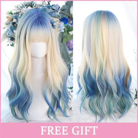 Lång Ombre Färgglad Syntetisk Cosplay Lolita Harajuku Peruk Med B