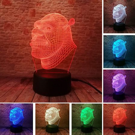 Natlampe Shrek 3D LED Akryl Lampe Hjem Decor Knappen Switch 7 Farver w Fjernbetjening