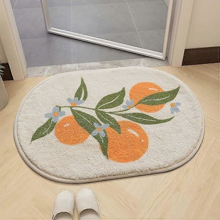 Blomstertrykt baderomsmatte, ultramyk og vannabsorberende, sklisikker, maskinvaskbar, ovalt plysjbaderomsteppe (Blomst B, 40 x 60 cm)