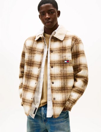 Tommy Jeans Tjm Check Teddy Overshirt Ext - Brown - XL
