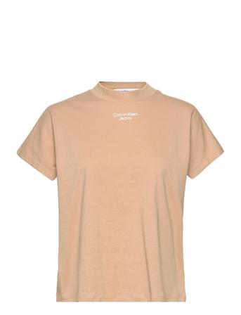 Stacked Logo Loose Tee T-shirt Top Beige Calvin Klein Jeans