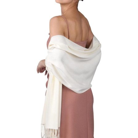 Dame Tørklæde, Langt Imitations Cashmere Tørklæde 70x200cm, Frynsedesign, Let & Blødt, Bryllup & Fest, Hvid
