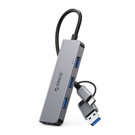 Orico YSA5-U3 USB-A/USB-C keskittimen telakointiasema 3x USB-A 2.0 + 1x USB-A 3.0 - harmaa