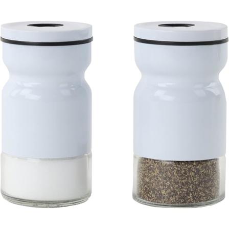 Lasi- ja metalliset suola- ja pippuripurkit - 2 kpl valkoinen