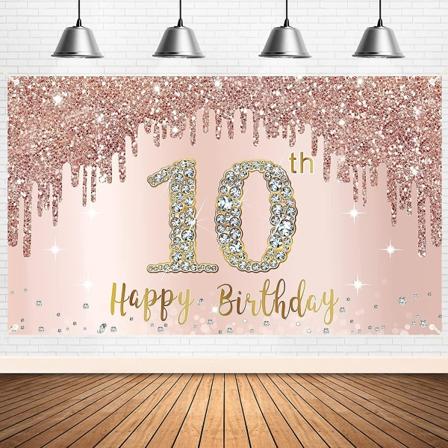 Hyvää 10. syntymäpäivää lippujen taustakoristeet tytöille, ruusukulta 10-vuotiaille syntymäpäiväjuhlatarvikkeille, vaaleanpunainen kymmenen 