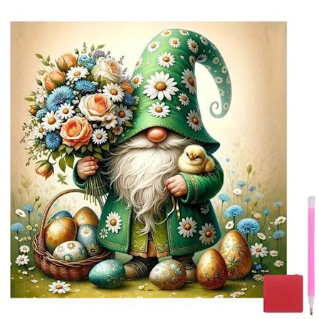 Diamond Art Kits til voksne, 5D DIY Gnome Diamantmaleri Kits til begyndere, Diamond Dots Kits Gem Arts Crafts til boligindretning (påsketema)