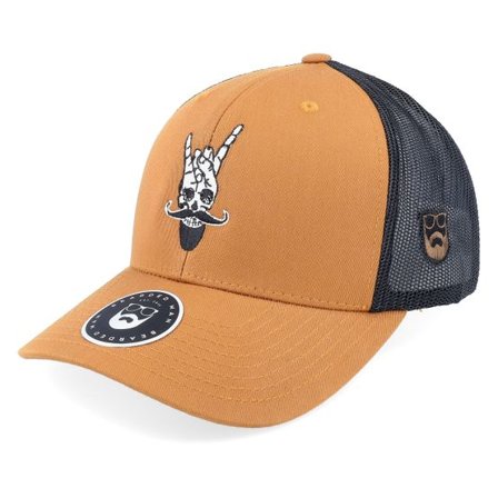 Bearded Man - Brun trucker Keps - Bearded Rock Sign Scull Caramel/Black Trucker @ Hatstore