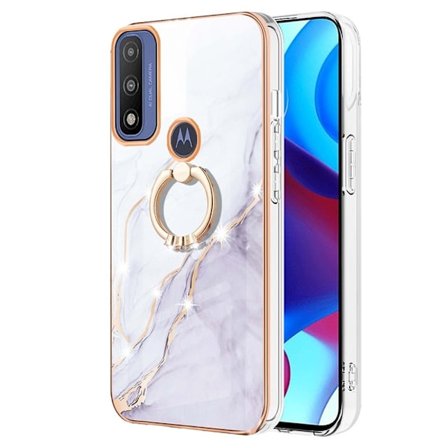 Marble Patterned Suojakuori With Ring Holder For Motorola Moto G Power (2022) / G Pure - Valkoinen Marble Haze