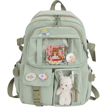 Kawaii Ryggsäck med Hänge, Söt Björnaccessoar Ryggsäck med Stor Kapacitet för Skolan Multificka Rucksack för Tonårsflickor Söta Kawaii Ryggsäckar