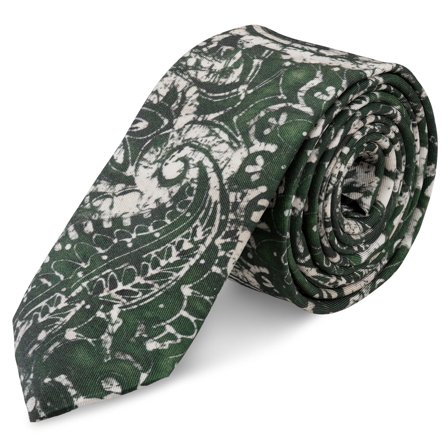 Virtuo | 6 cm Dark Green Paisley Silk Necktie for Men - Skinny ties