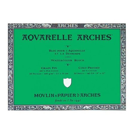 Arches - Block Aquarellpapper 23 x 31 cm 300 g/m² Fin korn – 20 Ark
