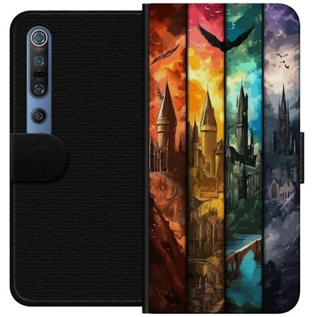 Kompatibel Tegnebogsetui til Xiaomi Xiaomi Mi 10 Pro 5G Fire magiske slotte i forskellige elementfarver, episk fantasykunst med ild vand luft og mørk