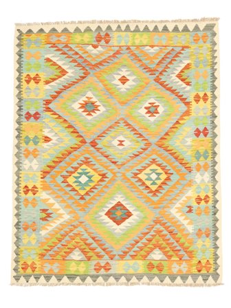 Hand Woven Kilim Afghan Old Style Rug 145X183 Wool Orange/Green Small