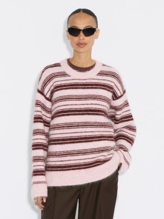 Holzweiler Fluffy Stripe Crewneck Sweater - Light Pink Mix - Women's - XXS