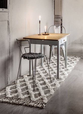 Kariert Klein Inez Teppich - Dunkelbraun/Weiß 80X300 Wolle