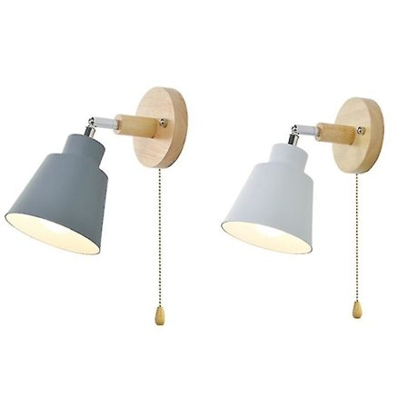 Nordisk Vegglampe i Tre, Sengelampe, Vegglampe for Soverom, Gang, Med Glidelås Bryter, Fri Rotasjon
