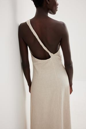 Basma Bada x NA-KD Robe mi-longue asymétrique à détail torsadé - Robes en lin - Beige - EU 42