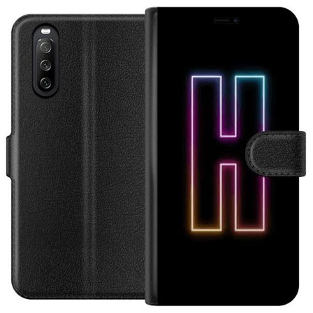 Yhteensopiva Lompakkokotelo Sony Sony Xperia 10 III Minimalistinen neonkirjain H väriä vaihtavassa valossa mustaa taustaa vasten modernilla typograf