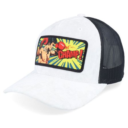 Calza Pennello - Vit trucker Keps - Champ Boxer Pop Art Velvet White/Black A-Frame Trucker @ Hatstore