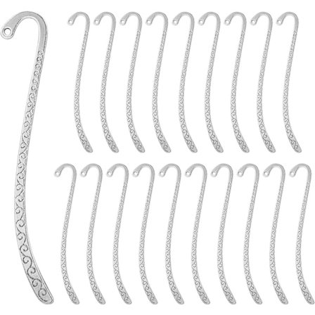 20-pack metallbokmärke hårnål krok antik vintage silver snidad krok bokmärke med ögla metall bokmärken präglade bokmärken, smyckestillverkning 