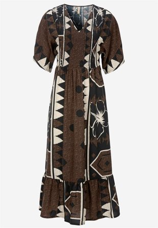 Soyaconcept - Maxi kjole med smockdetaljer i brun / mønstret til damer i størrelse S (38) - Cellbes