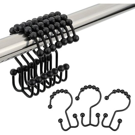 12-pack ruostumattomasta teräksestä valmistettuja suihkuverhorenkaita